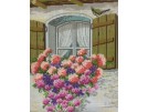 stramien + garenpakket, bloemenvenster (100% wol)