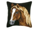 kruissteekkussen paard op zwart