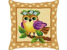 kruissteekkussen vogel met bloemenkroon