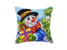 kruissteekkussen sneeuwpop met cadeautjes