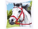 kruissteekkussen wit paard in galop