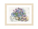 borduurpakket coraline, hortensia's op bank met hoed