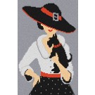 kruissteekwandkleed franse stijl, dame met hoed en terriër