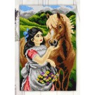 kruissteekwandkleed bloemenmeisje met paard