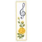 borduurpakket boekenlegger, gele roos met muzieknoot
